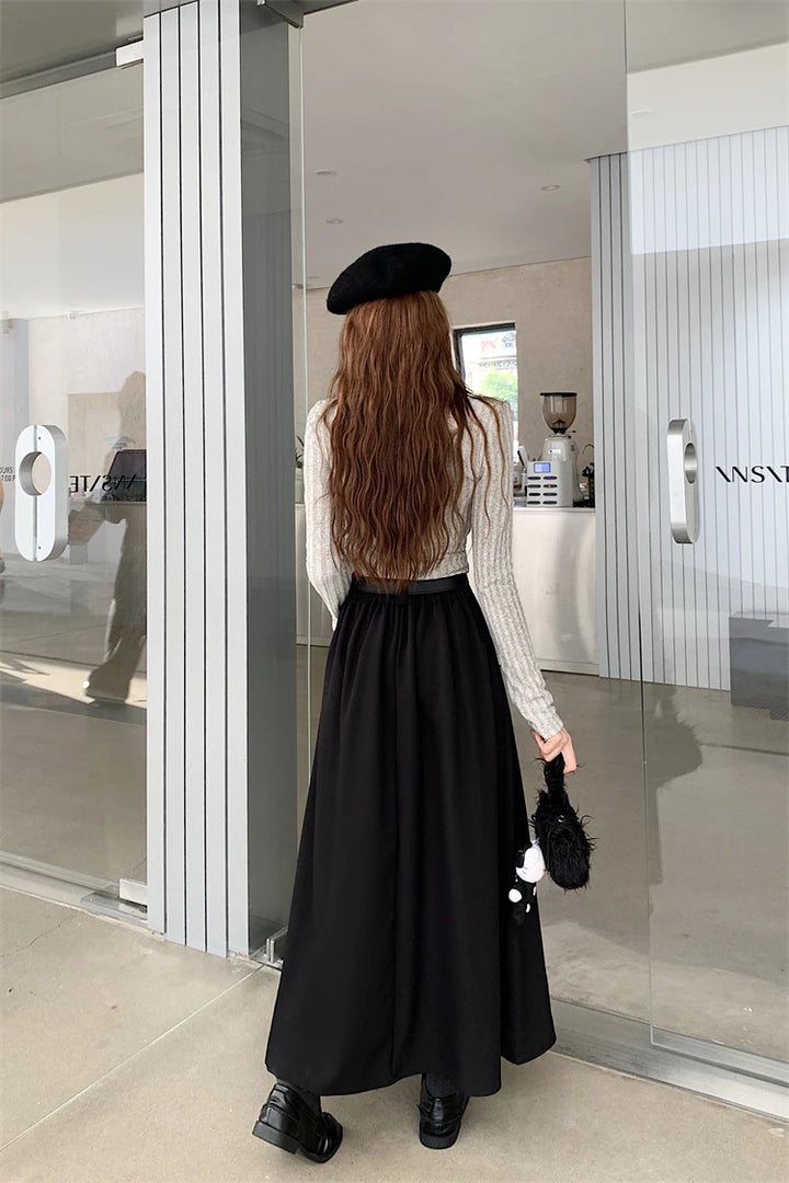 Korean Long Pleated Skirt Dark Tiger