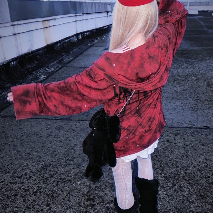 Y2K Oversized Zip Hoodie Dark Tiger