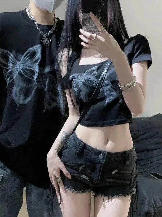 Y2K Summer Denim Shorts Dark Tiger
