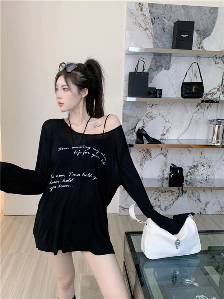 Oversized Off Shoulder Korean See Through Top Dark Tiger