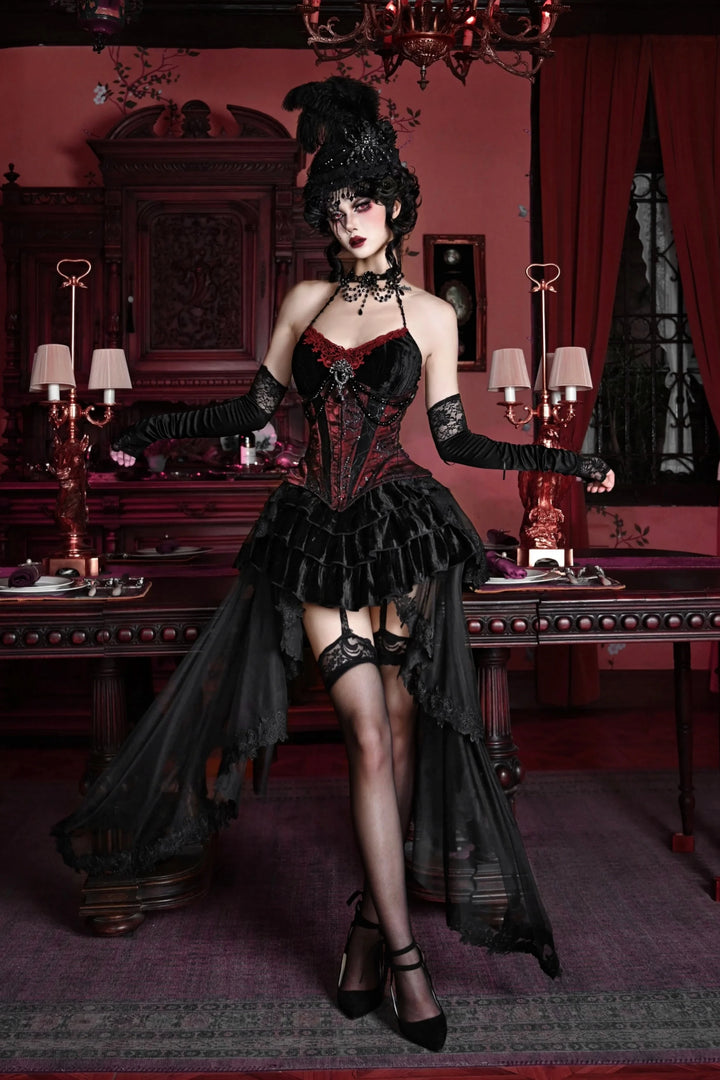 Velvet Gothic Outfit Set - Top, Skirt & Corset Dark Tiger