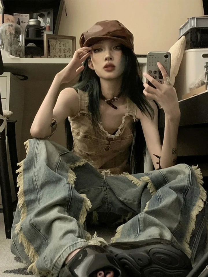 Vintage Washed Denim Top Dark Tiger