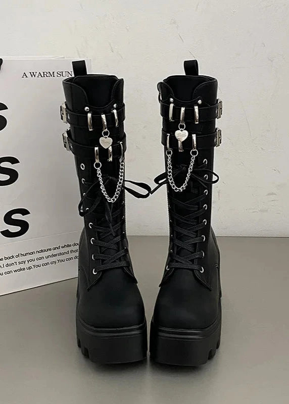 High Heel Gothic Chain Boots Dark Tiger