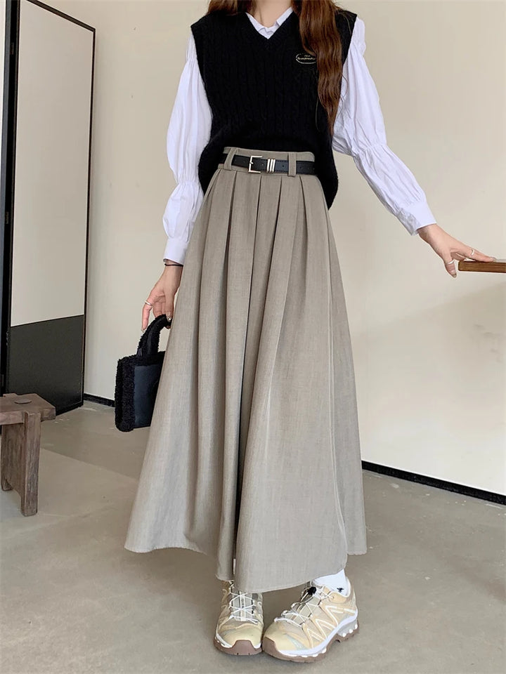 Korean Long Pleated Skirt Dark Tiger