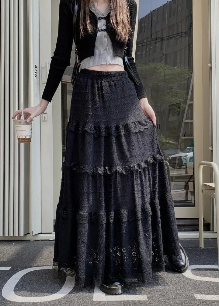 Vintage Long Ruffles Lace Skirt Dark Tiger