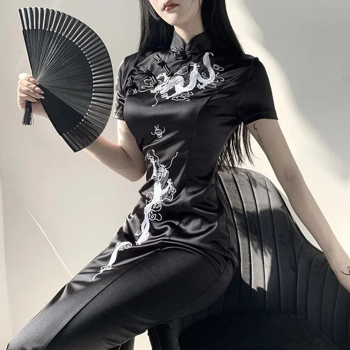 Goth Dragon Cheongsam Dress Dark Tiger