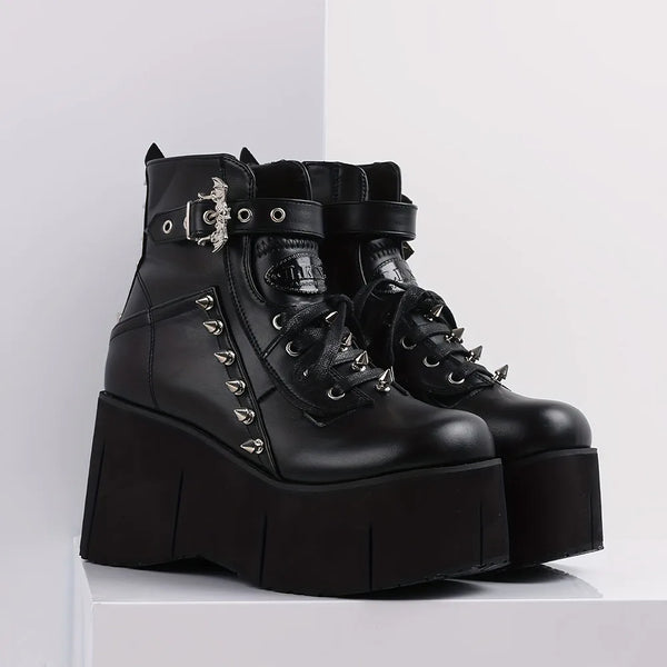 Dark Chunky Punk Ankle Boots Dark Tiger