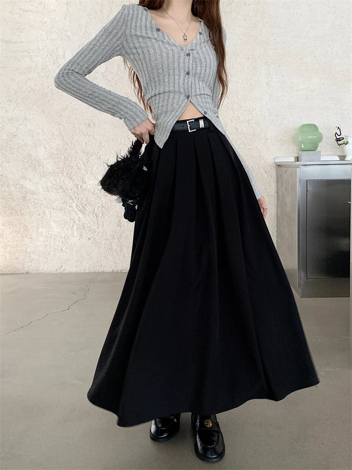 Korean Long Pleated Skirt Dark Tiger