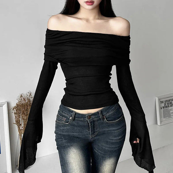 Dark Korean Off-Shoulder Longsleeve Shirt Dark Tiger