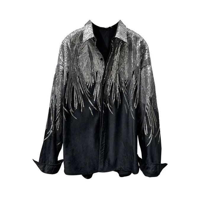 Loose Shiny Casual Long Sleeve Shirt Dark Tiger