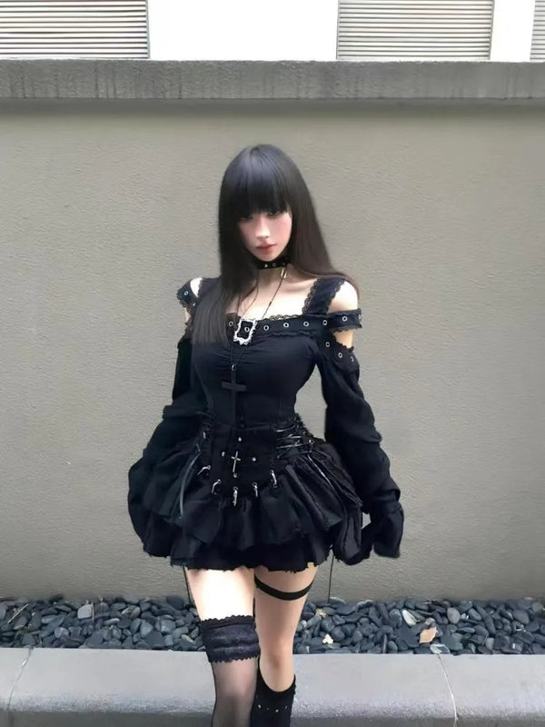 Elegant Off Shoulder Top & Skirt Set Dark Tiger