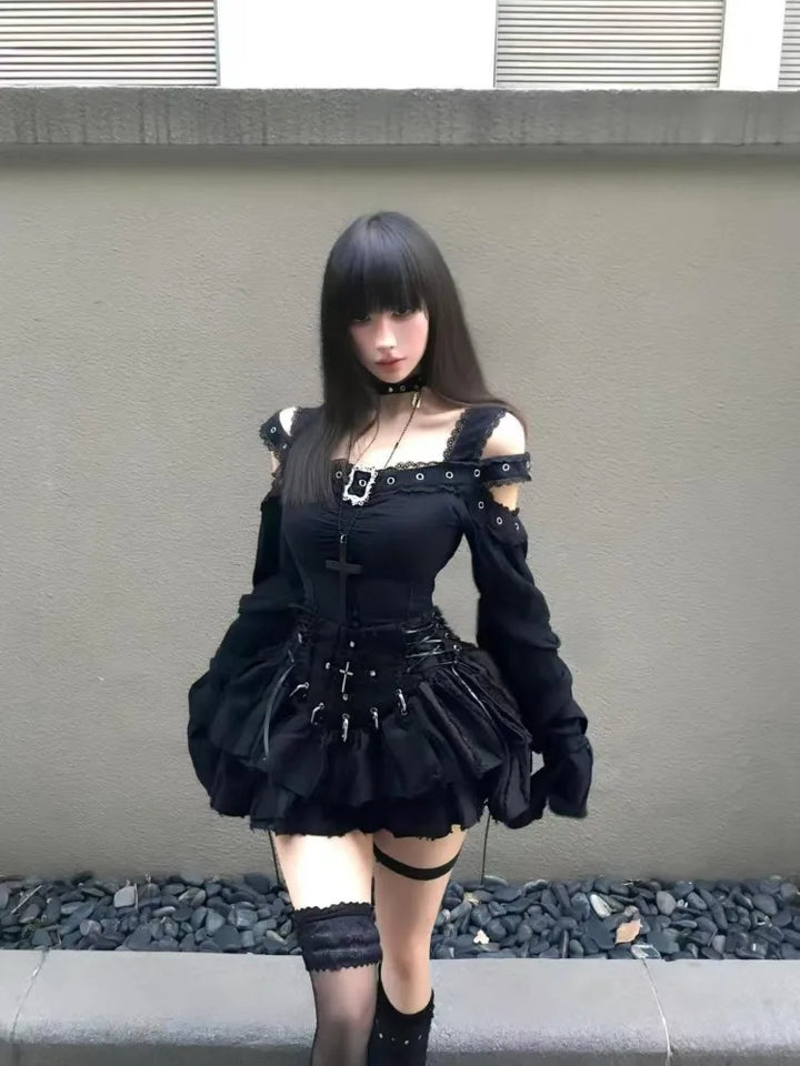 Elegant Off Shoulder Top & Skirt Set Dark Tiger