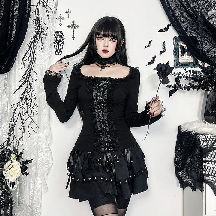 Gothic Slim Lace Blouse Dark Tiger