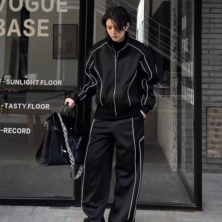 Korean Sports Outfit Set - Track Jacket & Loose Pants Dark Tiger