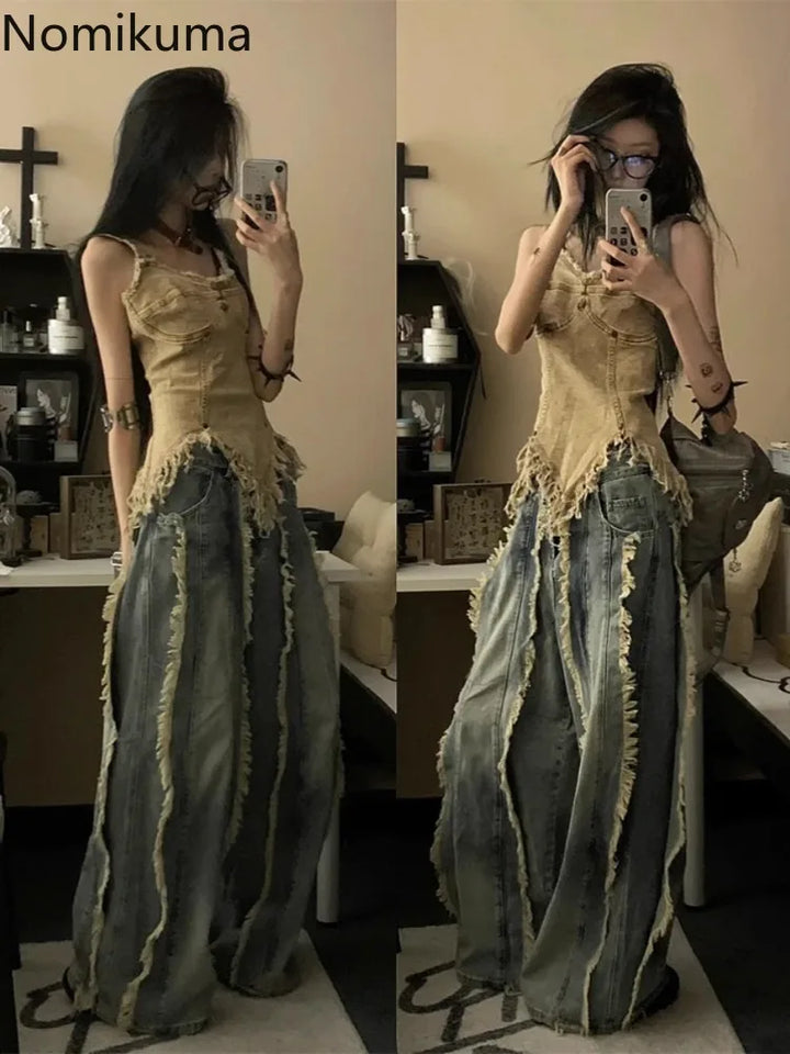 Vintage Washed Denim Top Dark Tiger