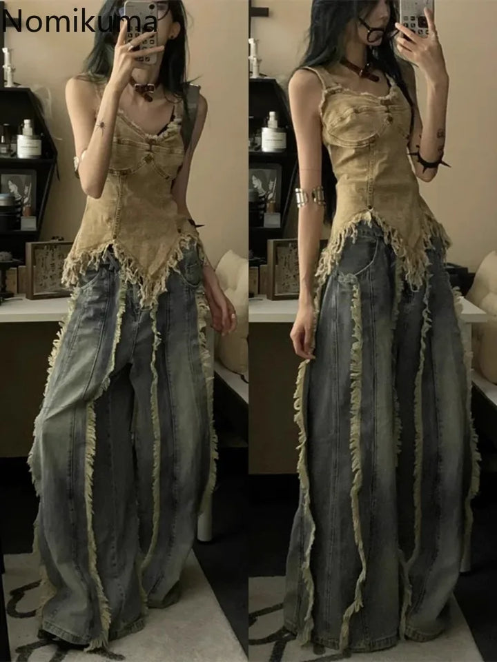 Vintage Washed Denim Top Dark Tiger