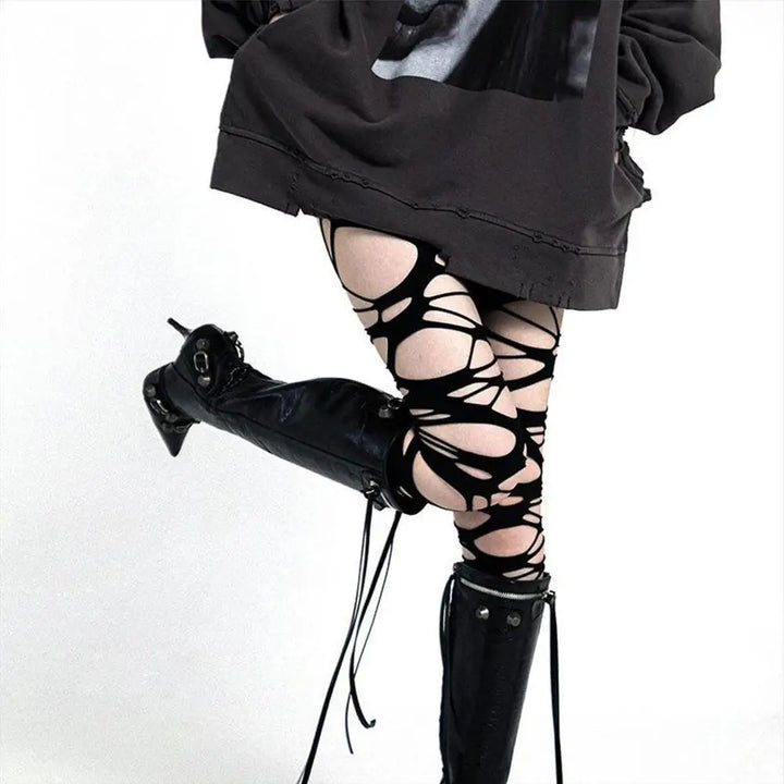 Punk Torn Stockings Dark Tiger