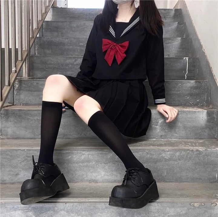 Japanese Black School Uniform Outfit Set — Shirt and Skirt Dark Tiger