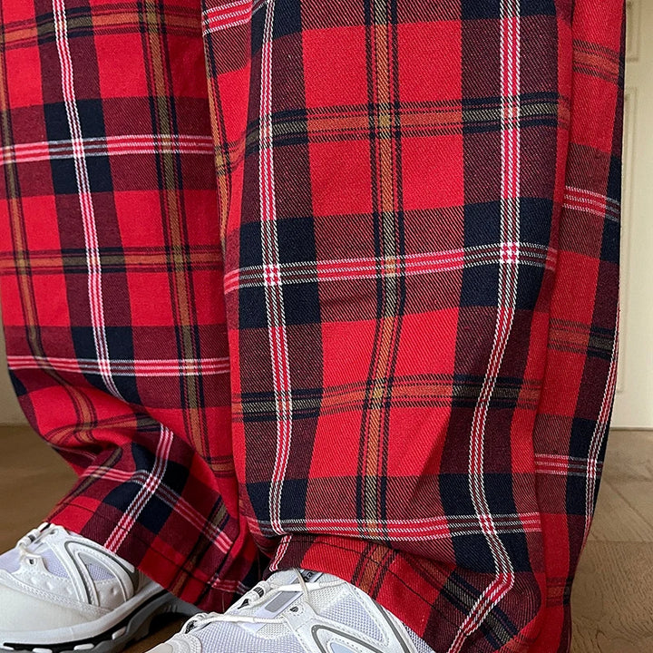 Korean Plaid Baggy Trousers Dark Tiger