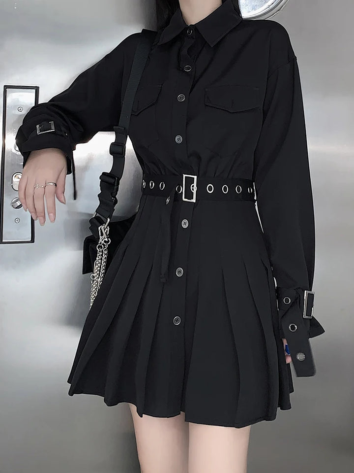 Gothic Pleated Shirt Dress Dark Tiger