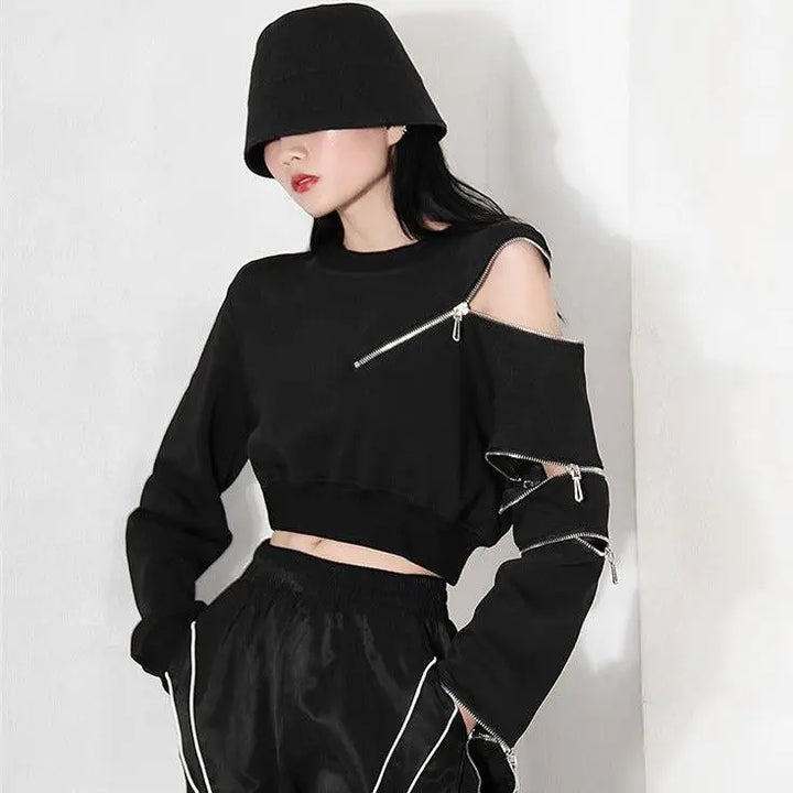 Dark Zipper Cropped Sweatshirt Dark Tiger