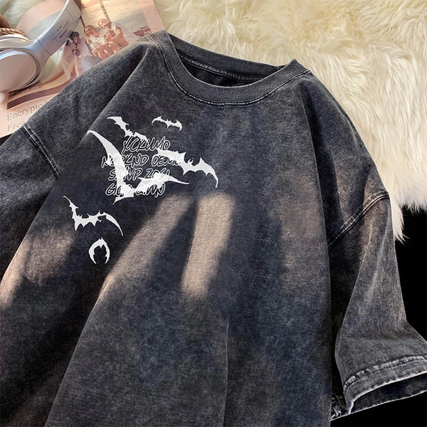Loose Washed Bat Style T-Shirt Dark Tiger