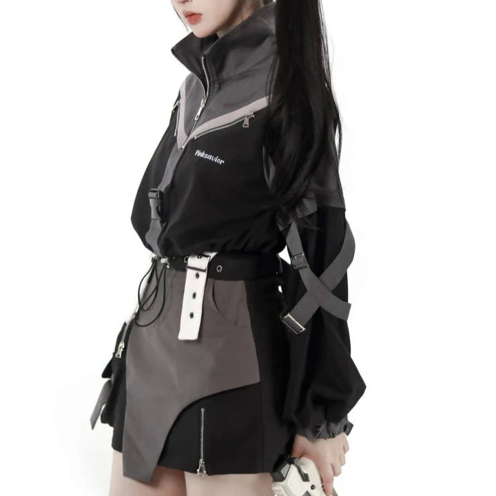 Gothic Harajuku Outfit Set - Jacket, Skirt & T-Shirt Dark Tiger