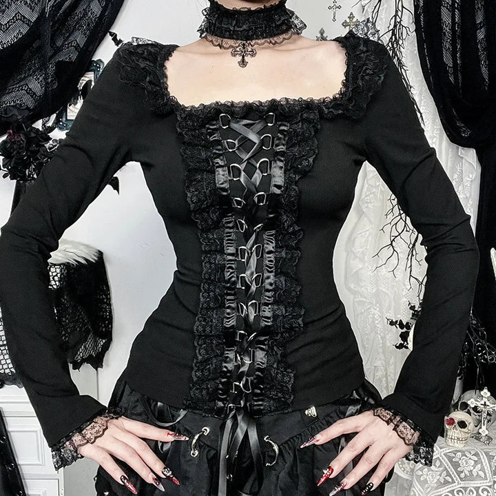 Gothic Slim Lace Blouse Dark Tiger