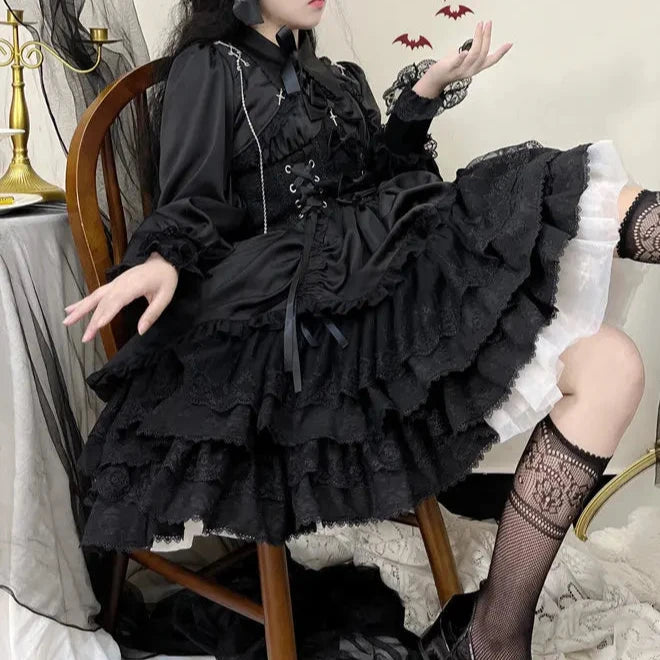 Gothic Lolita Slim Lace Dress Dark Tiger