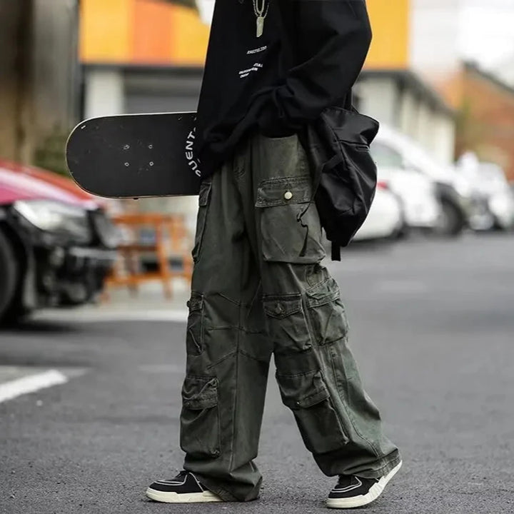 Y2K Multi-Pocket Wide Pants Dark Tiger