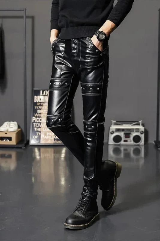 Dark Skinny Biker Leather Pants Dark Tiger