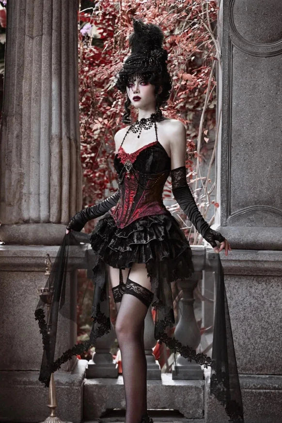 Velvet Gothic Outfit Set - Top, Skirt & Corset Dark Tiger