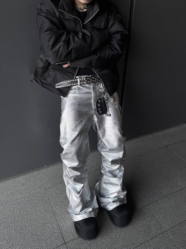 Black Crocodile Print Pants Dark Tiger