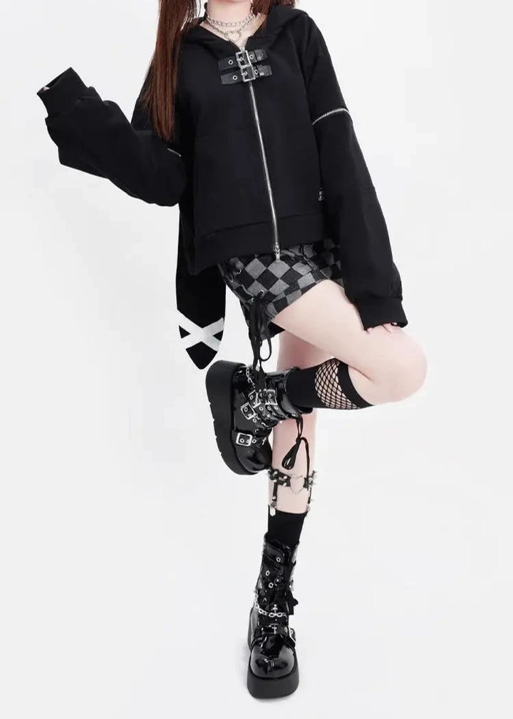 QWEEK Coquette Y2k Bunny Kawaii Zip Up Hoodie Women Japanese Harajuku Cute Rabiit Ear School Student Sweatshirt Hood 2024 Autumn Dark Tiger