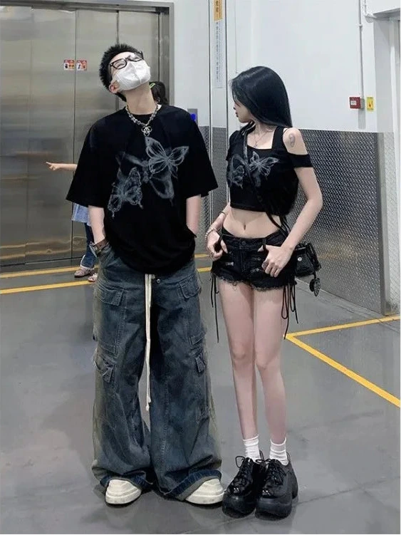 Y2K Summer Denim Shorts Dark Tiger