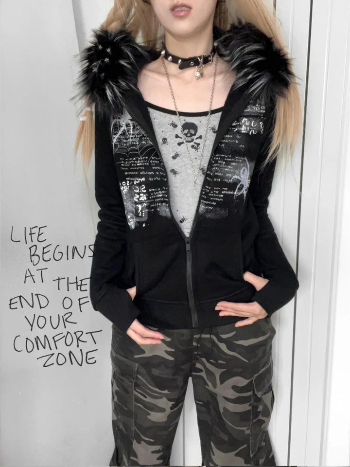 Y2K Grunge Hooded Jacket Dark Tiger