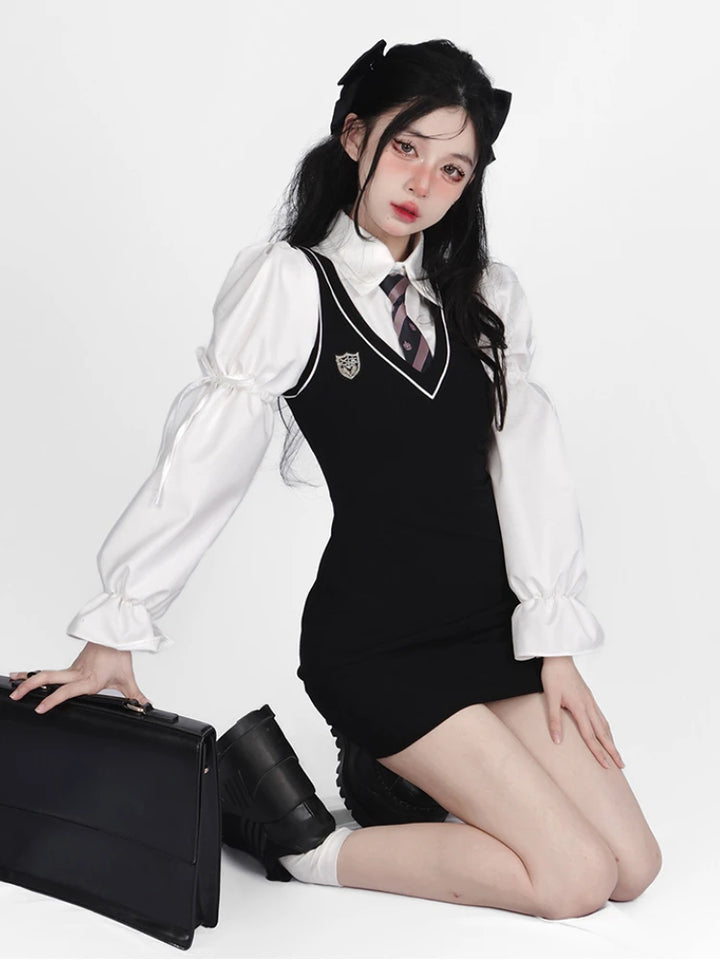 Korean Preppy-style Mini Dress Dark Tiger