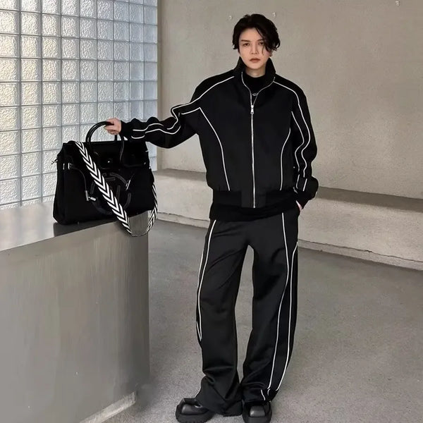 Korean Sports Outfit Set - Track Jacket & Loose Pants Dark Tiger