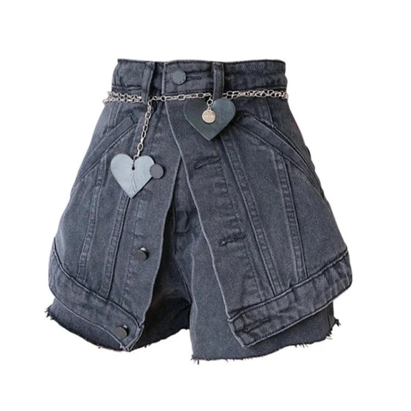 Y2K Harajuku Denim Shorts Dark Tiger