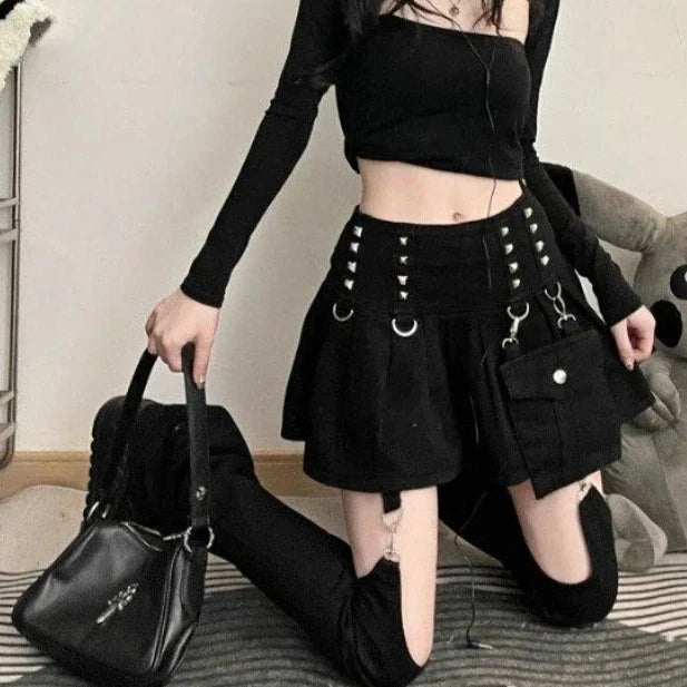 Y2K Goth Outfit Set - Mini Skirt, Leg Warmers, Handbag Dark Tiger
