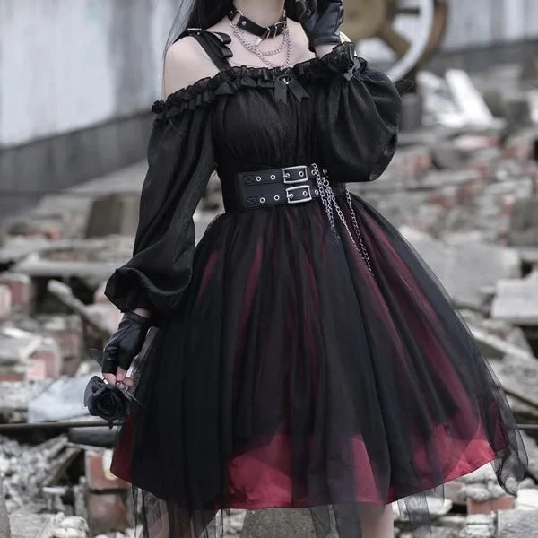 Japanese Gothic Long Sleeve Dress Dark Tiger