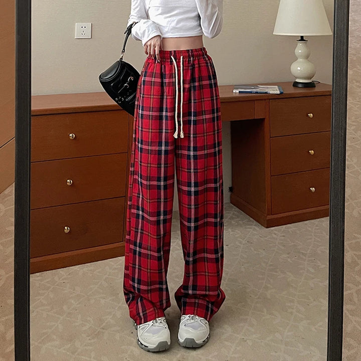 Korean Plaid Baggy Trousers Dark Tiger