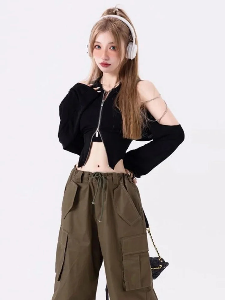 Y2K Harajuku Zip Top Dark Tiger