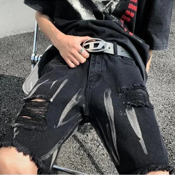 Dark Grunge Ripped Shorts Dark Tiger