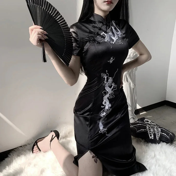 Goth Dragon Cheongsam Dress Dark Tiger