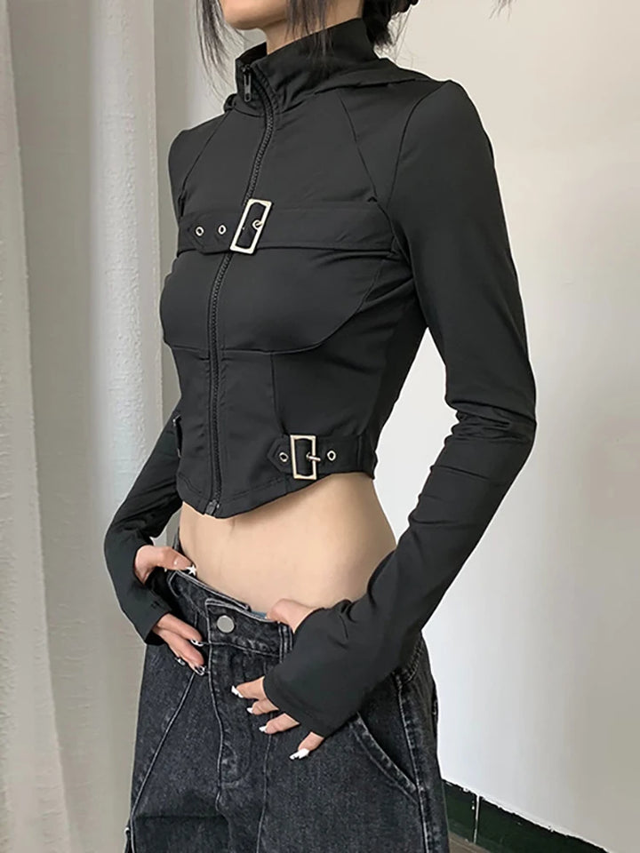 Dark Techwear Hooded Crop Top Dark Tiger