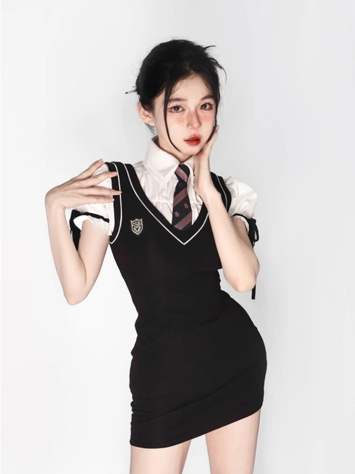 Korean Preppy-style Mini Dress Dark Tiger