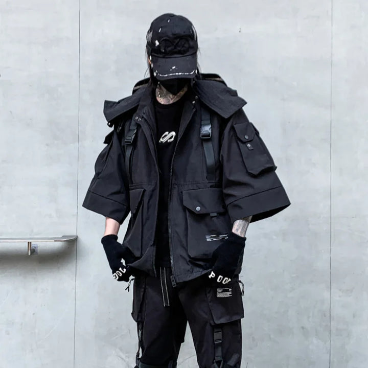 Cyberpunk Black Cargo Jacket Dark Tiger