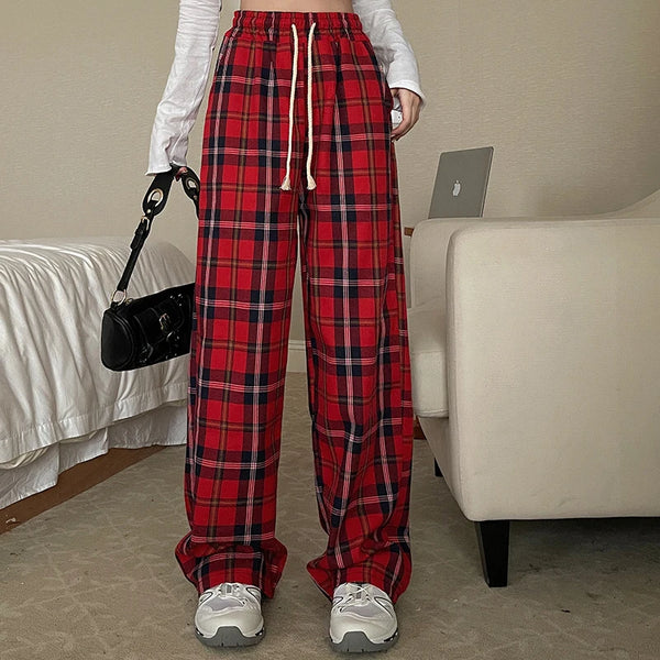 Korean Plaid Baggy Trousers Dark Tiger