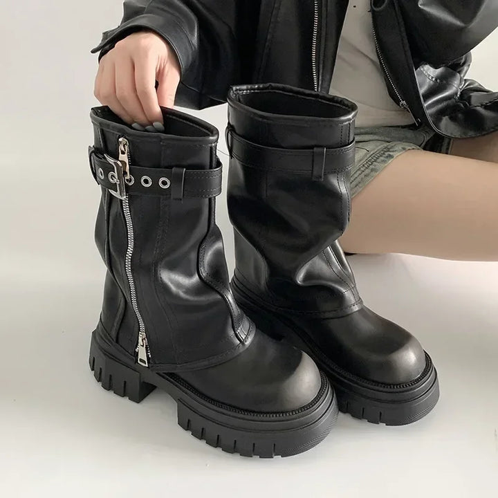 Dark Elegant Biker Boots Dark Tiger